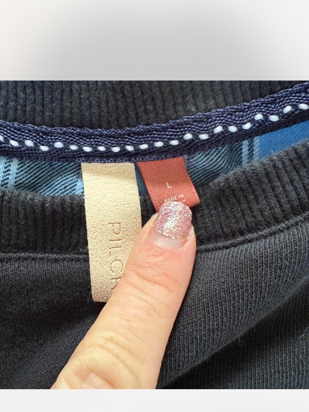 Anthropologie Pilcro Contrast Flannel Pullover Sweatshirt Blue Plaid Size Large - Picture 2 of 7